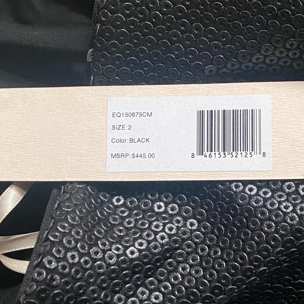 HALSTON HERITAGE NWT Strapless All Over Sequin Dress Bow Detail Matte Black Sz 2 - Picture 9 of 10